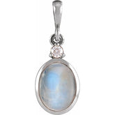 Sterling Silver 6x4 mm Natural Rainbow Moonstone & .015 CT Natural Diamond Pendant