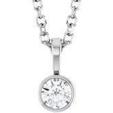 Platinum 1/10 CT Natural Diamond Bezel-Set Solitaire 16-18" Necklace