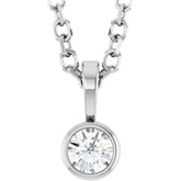 Platinum .06 CT Natural Diamond Bezel-Set Solitaire 16-18" Necklace