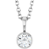 14K White Gold 1/6 CT Natural Diamond Bezel-Set Solitaire 16-18" Necklace
