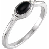 Sterling Silver 6x4 mm Round Natural Black Onyx & .03 CTW Natural Diamond Ring