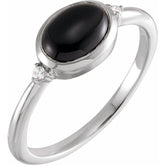 Platinum 8x6 mm Round Natural Black Onyx & .03 CTW Natural Diamond Ring