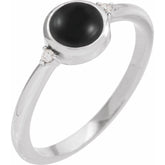 14K White Gold 8 mm Round Natural Black Onyx & .03 CTW Natural Diamond Ring