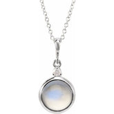 Sterling Silver 6 mm Natural Rainbow Moonstone & .03 CT Natural Diamond Cabochon 16-18" Necklace