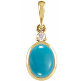 14K Yellow Gold 9x7 mm Natural Turquoise & .03 CT Natural Diamond Cabochon Pendant