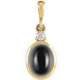 14K Yellow Gold 5x3 mm Natural Black Onyx & .02 CT Natural Diamond Cabochon Pendant