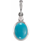 Sterling Silver 5x3 mm Natural Turquoise & .02 CT Natural Diamond Cabochon Pendant