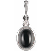 Sterling Silver 5x3 mm Natural Black Onyx & .02 CT Natural Diamond Cabochon Pendant