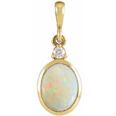 14K Yellow Gold 5x3 mm Natural White Opal & .02 CT Natural Diamond Cabochon Pendant
