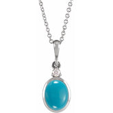 14K White Gold 10x8 mm Natural Turquoise & .03 CT Natural Diamond 16-18" Necklace