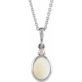 Platinum 9x7 mm Natural White Opal & .03 CT Natural Diamond 16-18" Necklace