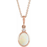 14K Rose Gold 10x8 mm Natural White Opal & .03 CT Natural Diamond 16-18" Necklace