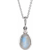 Sterling Silver 9x7 mm Natural Rainbow Moonstone & .03 CT Natural Diamond 16-18" Necklace