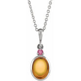 Sterling Silver 5x3 mm Natural Citrine & Natural Pink Tourmaline 16-18" Necklace