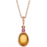 14K Rose Gold 6x4 mm Natural Citrine & Natural Pink Tourmaline 16-18" Necklace