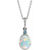 Sterling Silver 6x4 mm Lab-Grown White Opal & Natural London Blue Topaz 16-18" Necklace