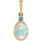 14K Yellow Gold 6x4 mm Lab-Grown White Opal & Natural London Blue Topaz Pendant