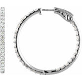 14K White Gold 6 1/2 CTW Lab-Grown Diamond Inside-Outside 51 mm Hinged Hoop Earrings