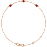 14K Rose Gold Lab-Grown Ruby Bezel-Set 3-Stone 6 1/2-7 1/2" Bracelet