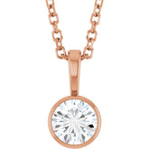 14K Rose Gold 1/3 CT Natural Diamond Bezel-Set Solitaire 16-18" Necklace