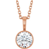 14K Rose Gold 5/8 CT Natural Diamond Bezel-Set Solitaire 16-18" Necklace