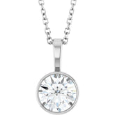 Sterling Silver 9/10 CT Lab-Grown Diamond Bezel-Set Solitaire 16-18" Necklace
