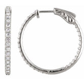 14K White Gold 1 CTW Natural Diamond Inside-Outside 26.5 mm Hinged Hoop Earrings