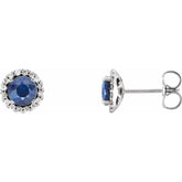 14K White Gold 5 mm Natural Blue Sapphire & 1/8 CTW Natural Diamond Earrings