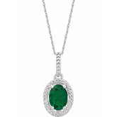 Sterling Silver Lab-Grown Emerald & .01 CTW Natural Diamond 18" Necklace