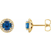 14K Yellow Gold 4 mm Natural Blue Sapphire & 1/10 CTW Natural Diamond Earrings