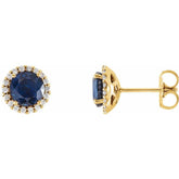 14K Yellow Gold 4 mm Lab-Grown Blue Sapphire & 1/10 CTW Natural Diamond Earrings