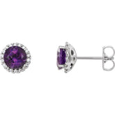 14K White Gold 6 mm Natural Amethyst & 1/8 CTW Natural Diamond Earrings