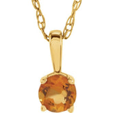 14K Yellow 3 mm Imitation Citrine Youth Solitaire 14" Necklace