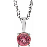 Sterling Silver 3 mm Imitation Pink Tourmaline Youth Solitaire 14" Necklace