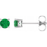 14K White 4 mm Lab-Grown Emerald Earrings