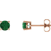14K Rose 5 mm Lab-Grown Emerald Earrings