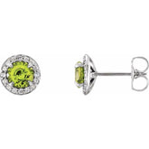 14K White 5 mm Natural Peridot & 1/8 CTW Natural Diamond Earrings