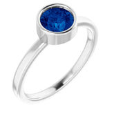 Rhodium-Plated Sterling Silver 6 mm Imitation Blue Sapphire Ring