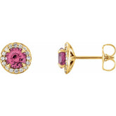14K Yellow 4.5 mm Natural Pink Tourmaline & 1/6 CTW Natural Diamond Earrings