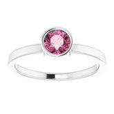 14K White 5 mm Natural Pink Tourmaline Ring
