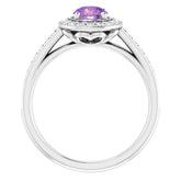 14K White Natural Amethyst & 1/3 CTW Natural Diamond Ring