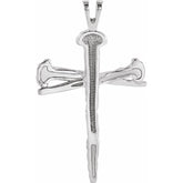 14K White Nail Design Cross Pendant