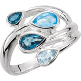 Sterling Silver Natural Sky Blue, Natural London Blue & Natural Swiss BlueTopaz Bypass Ring