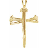 14K Yellow Nail Design Cross Pendant