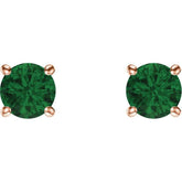 14K Rose 5 mm Natural Emerald Earrings