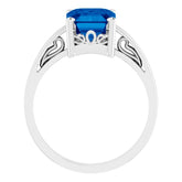 14K White Lab-Grown Blue Sapphire Scroll Setting® Ring