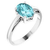 14K White Natural Blue Zircon Ring
