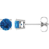 14K White 5 mm Natural Swiss Blue Topaz Earrings