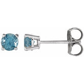 14K White 4 mm Natural Swiss Blue Topaz Earrings