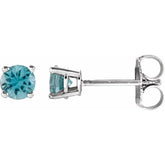 14K White 4 mm Natural Blue Zircon Earrings